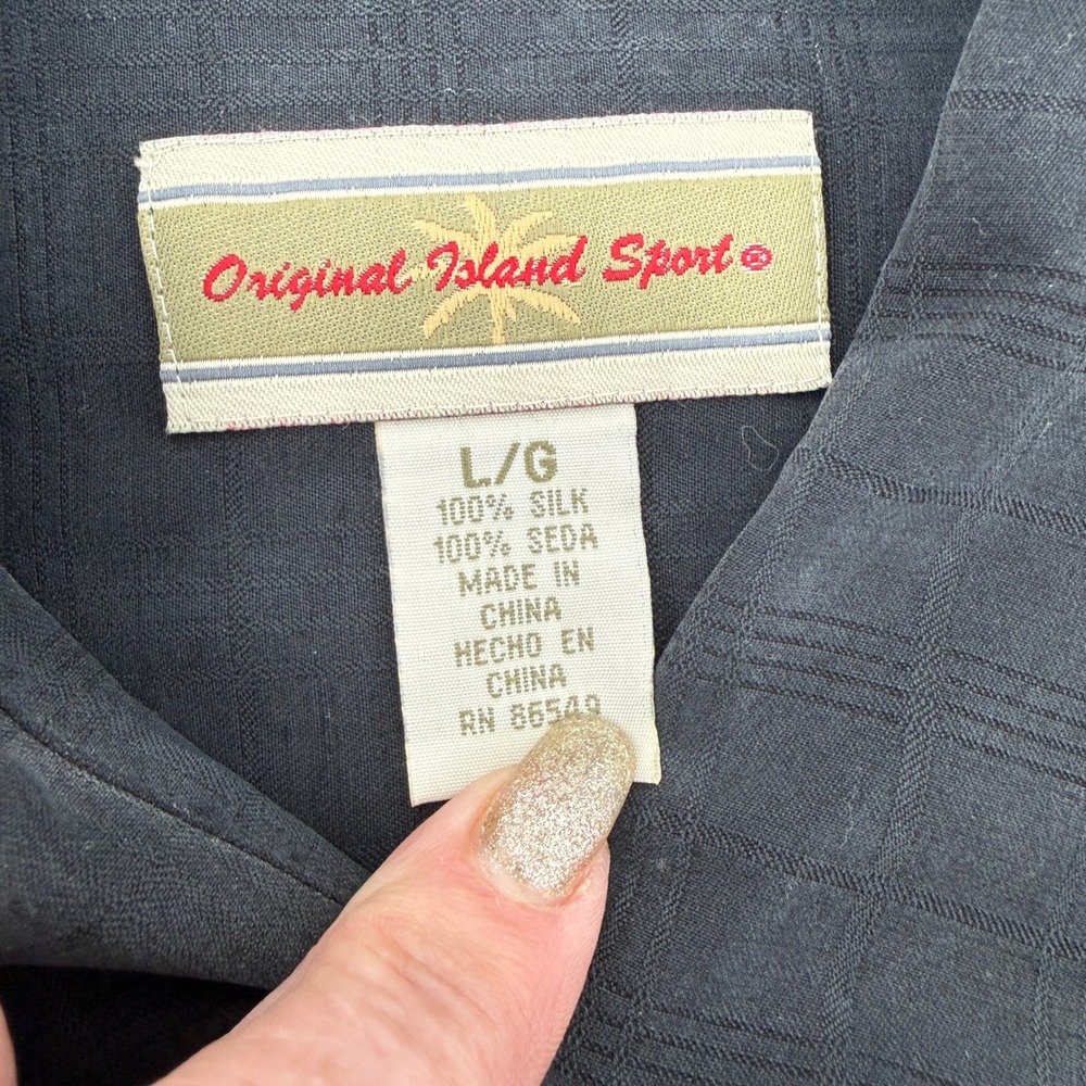 Original Island Sport‎ Vintage Mens 100% Silk  Black Checkered Button Down Shirt - Picture 6 of 6